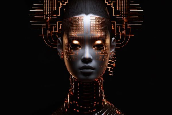 a close up of a person with a futuristic head and a circuit. generative ai.